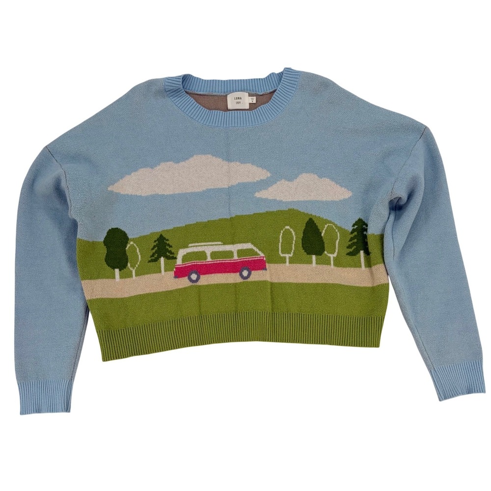 Scenic Knit Crop Sweater Camper Van Cottagecore Indie Soft Girl M